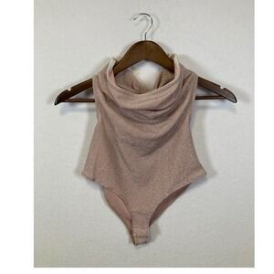 Blashe‎ Metallic Cowl Neck Halter Bodysuit Rose Gold Sparkle Size S
